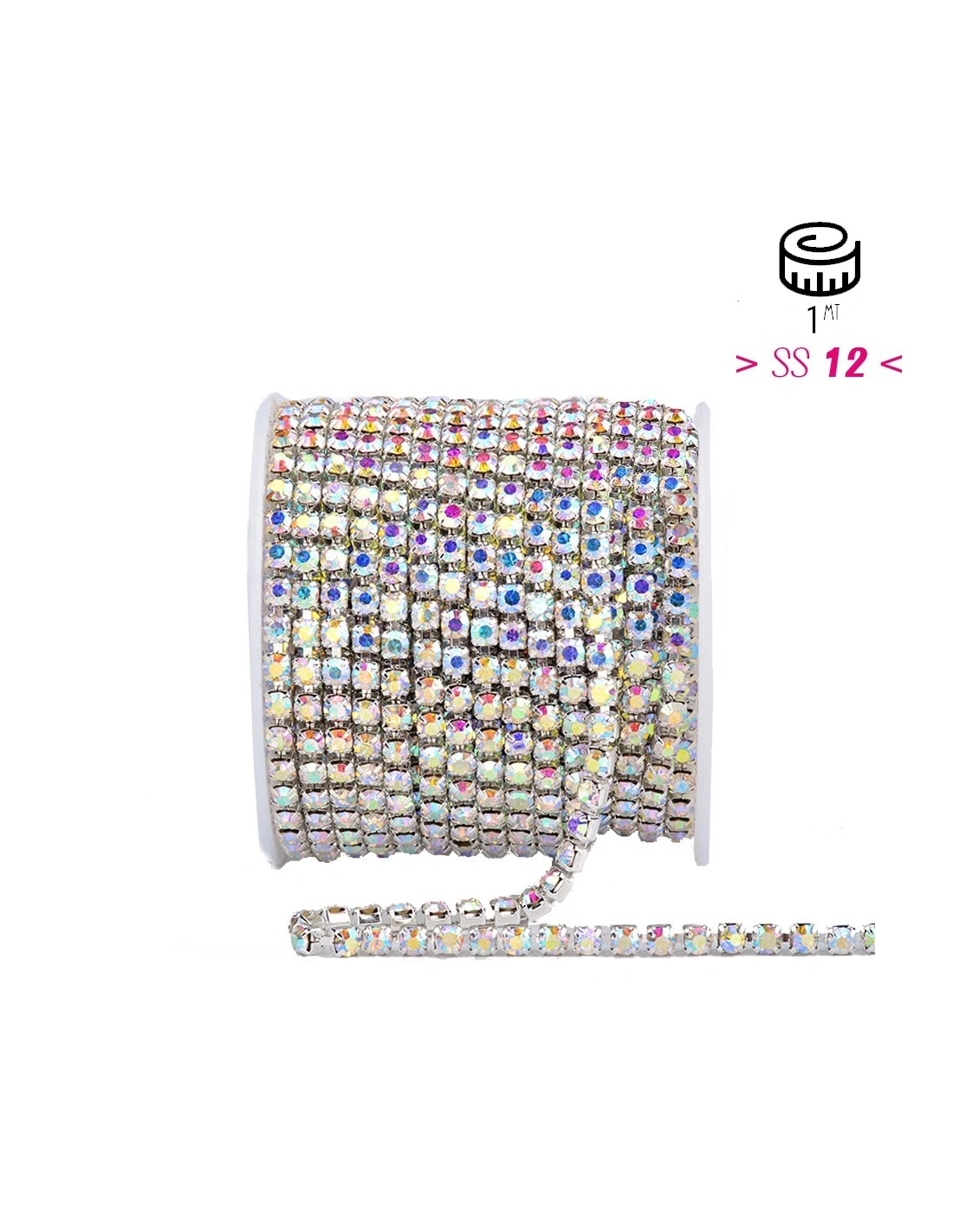Rhinestones chain ss 12 Crystal AB-Silver  - 20 CM - Rhinestone chains