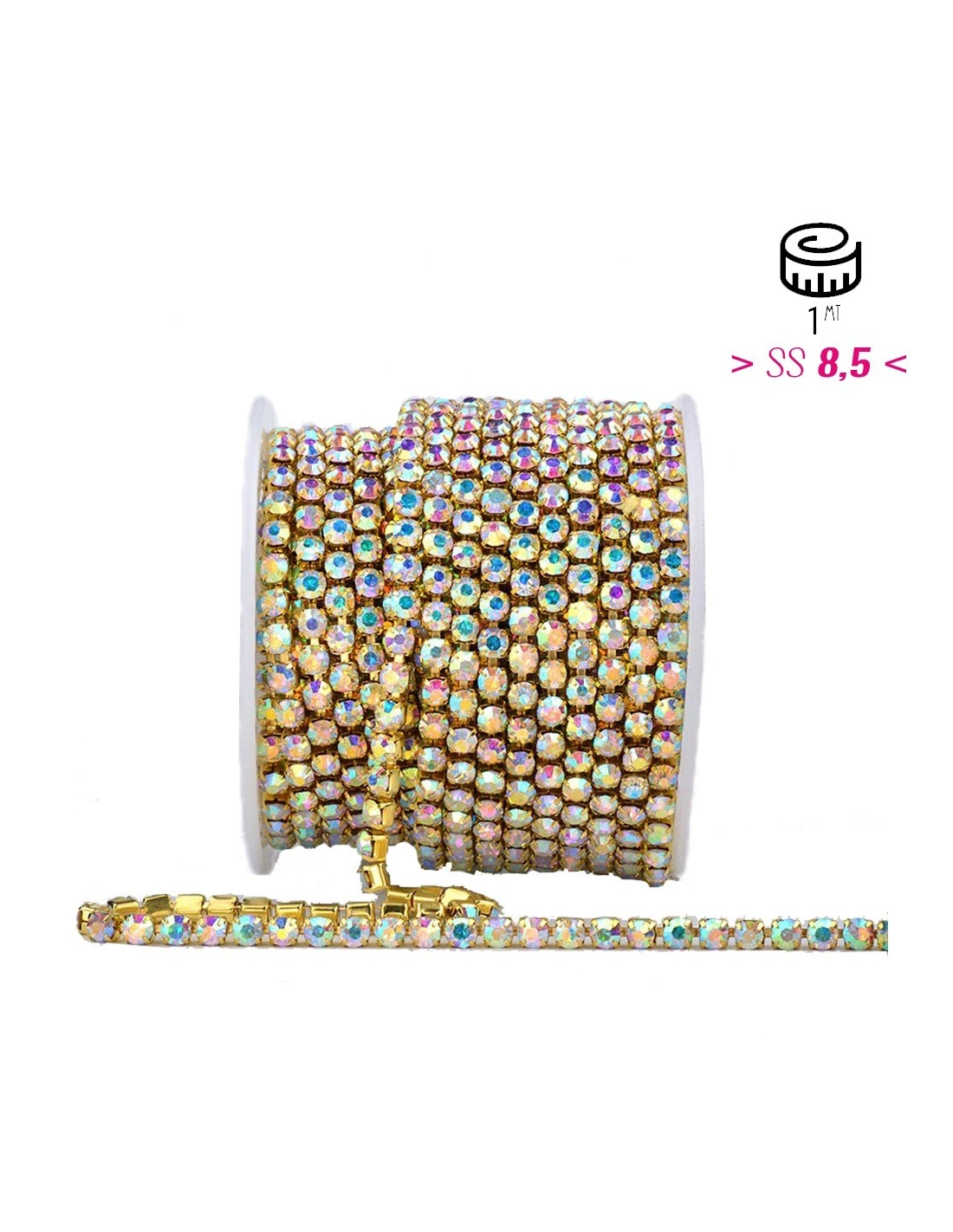Rhinestones chain ss 8.5 Crystal AB-Gold - 20 CM - Rhinestone chains