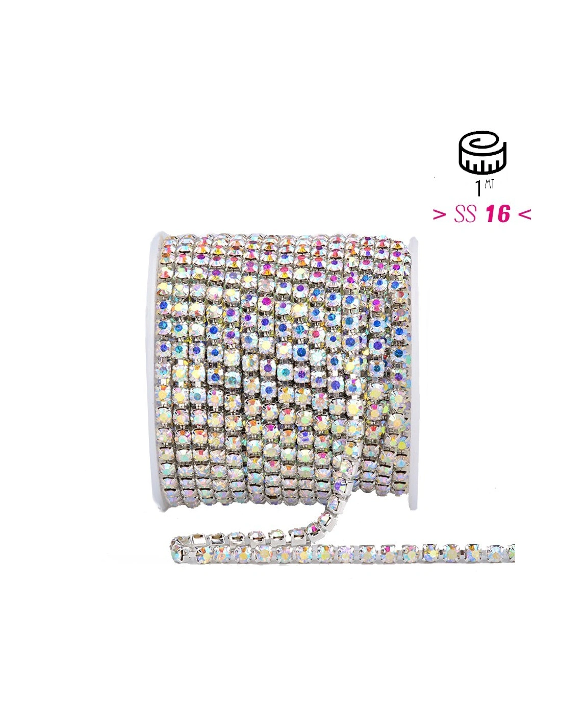 Rhinestones chain ss 16 Crystal AB-Silver - 20 CM - Rhinestone chains