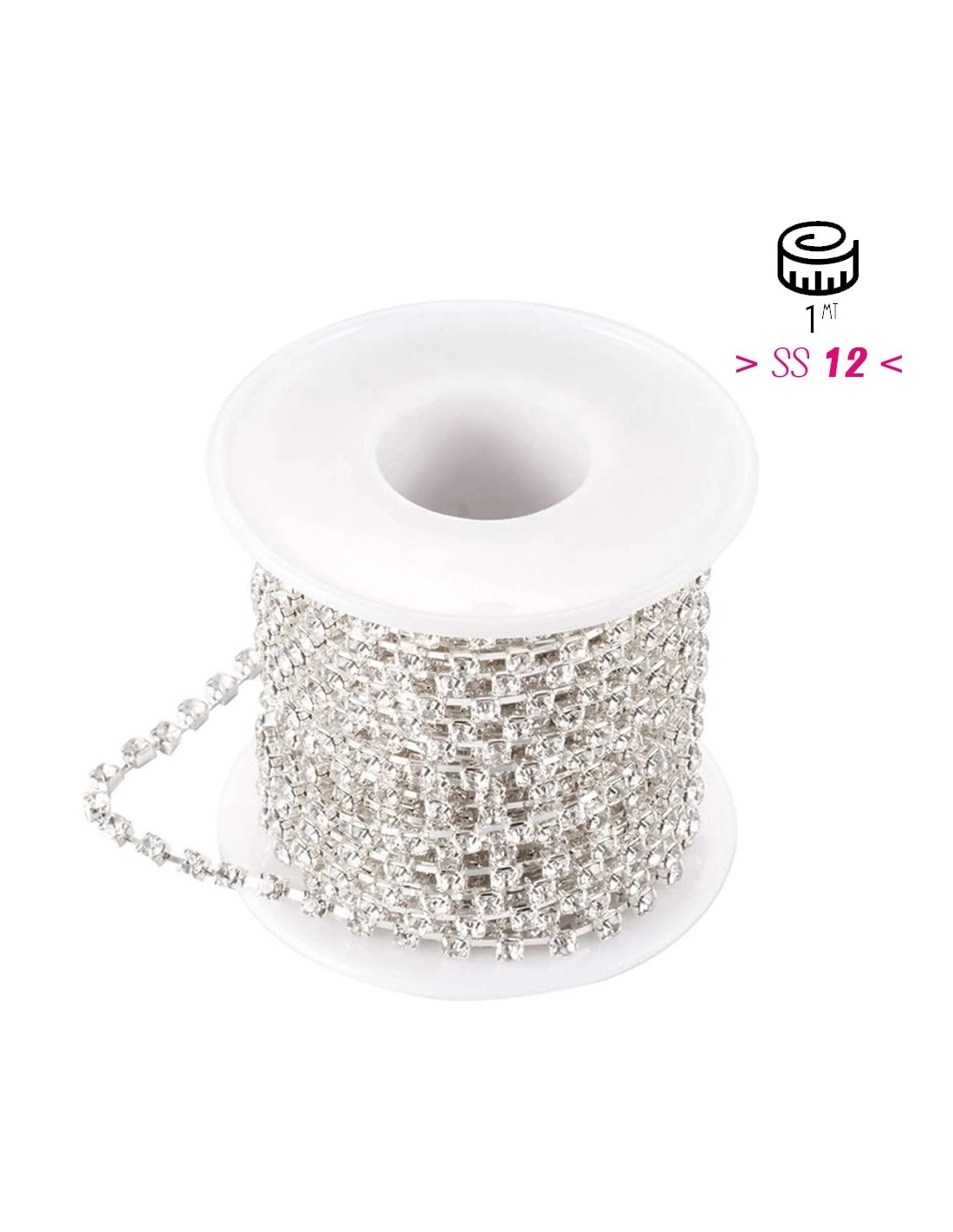 Chain Strass Spaced ss 12 (3.20 mm) Crystal-Silver - 1MT - Outlet-offers