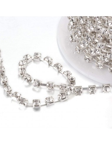 Catena Strass Distanziata ss 8,5  Crystal-Silver - 1MT Catena Strass Distanziata ss 8,5  Crystal-Silver - 1MT