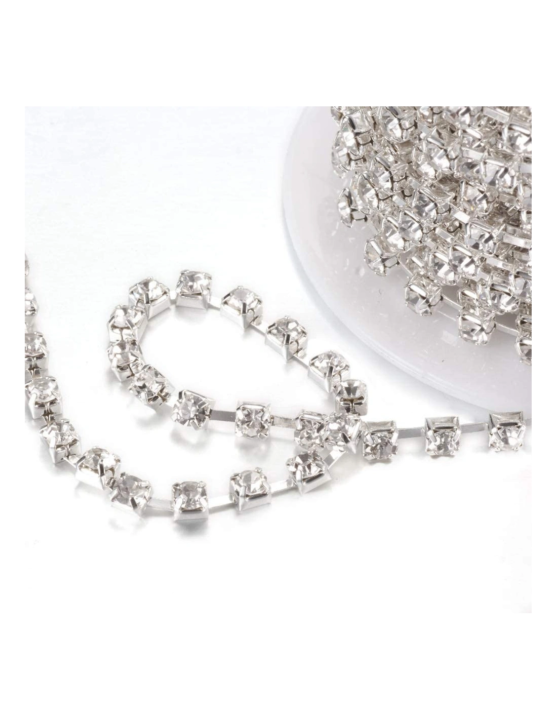 Catena Strass Distanziata ss 16  Crystal-Silver - 1MT