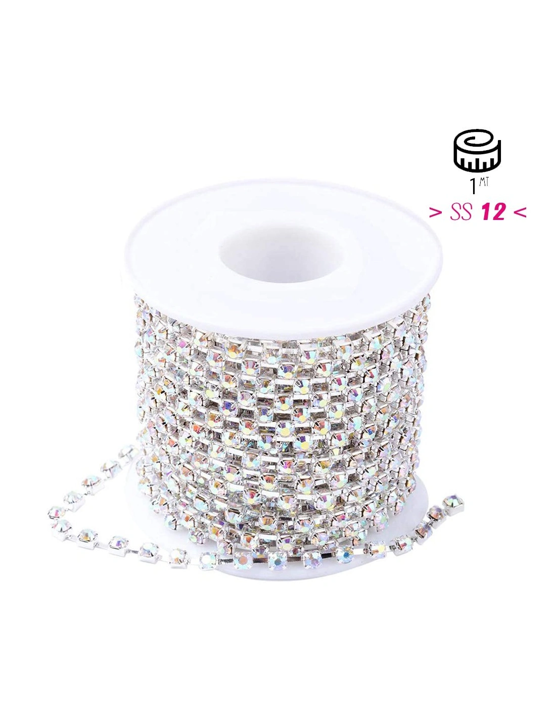 Catena Strass Distanziata ss 12  Crystal AB-Silver - 1MT