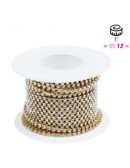 Catena Strass Distanziata ss 12  Crystal-Gold - 1MT