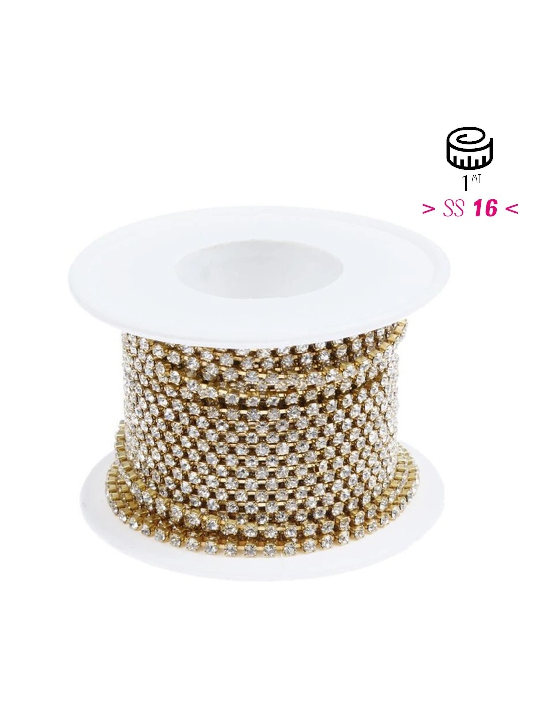 Catena Strass Distanziata ss 16  Crystal-Gold - 1MT