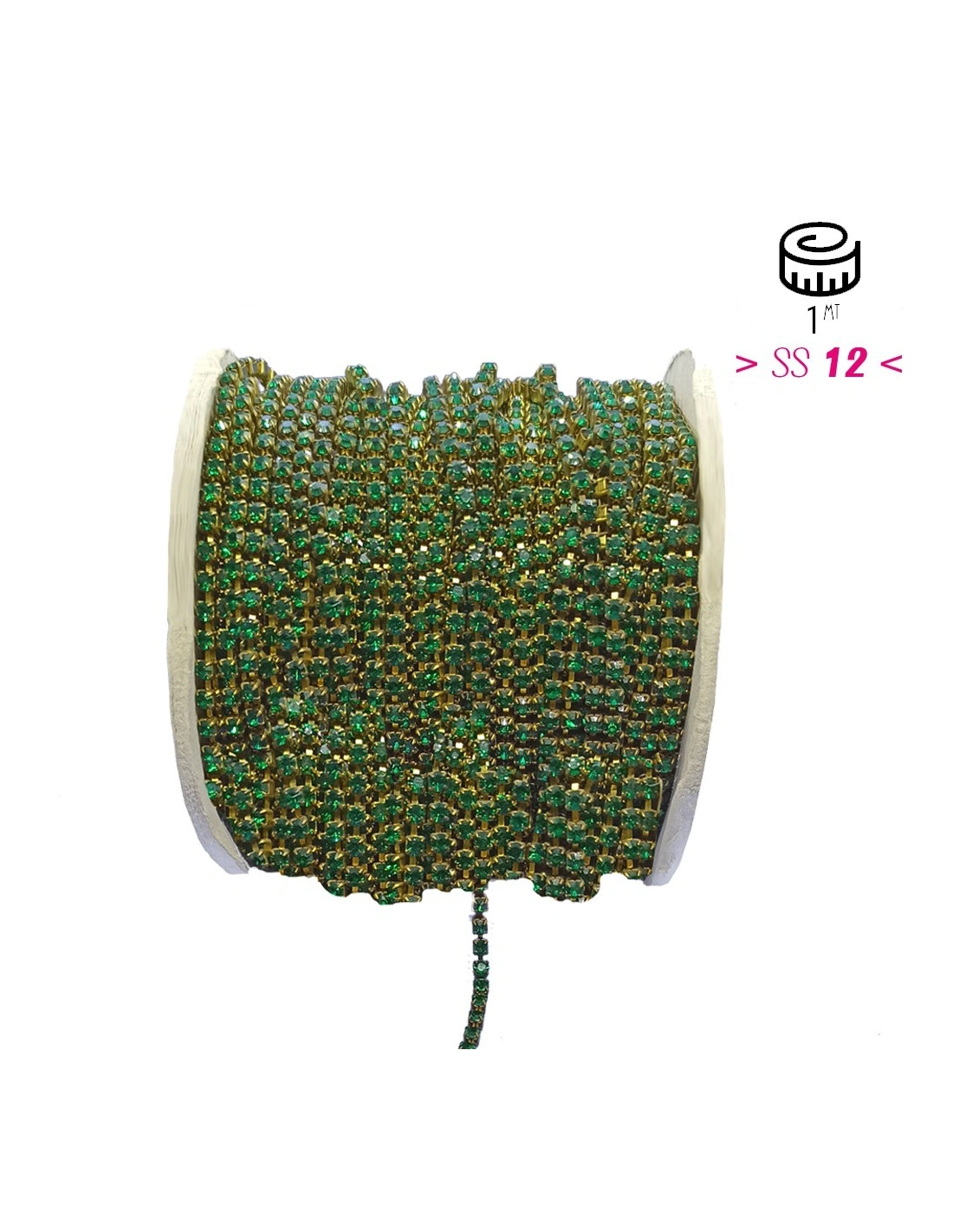 Rhinestones  chain ss 12 Emerald-Bronze - 20 CM - Rhinestone chains