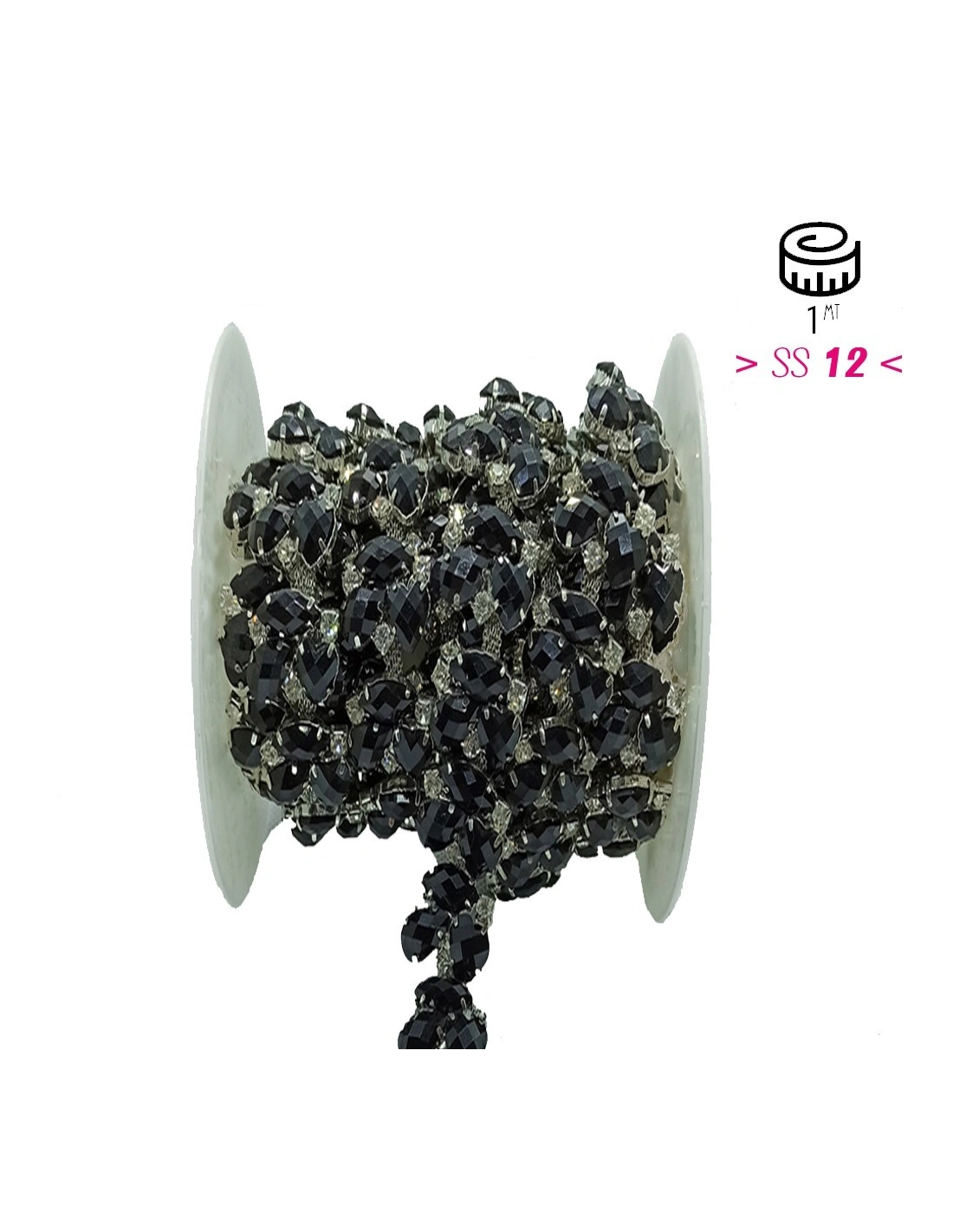 Catena Strass Gioiello cm 2,3 Crystal-Pietra2-Silver - 1MT