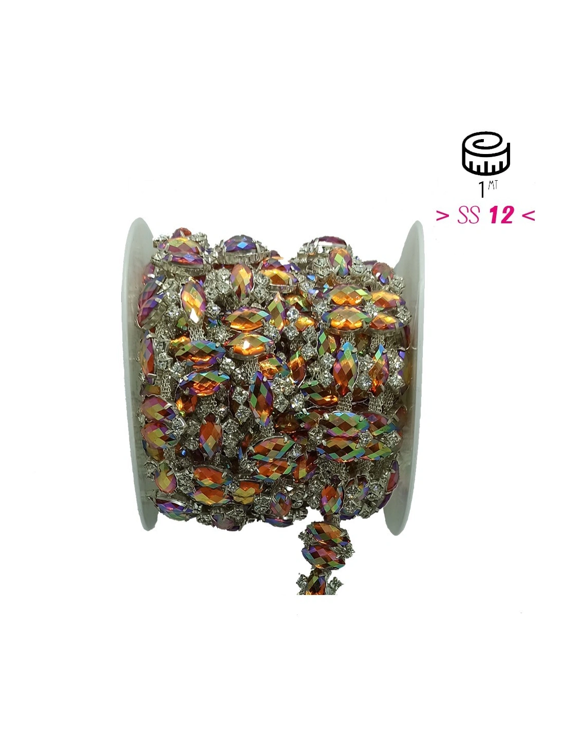Jewel Rhinestones Chain cm 1,9 Crystal-Stone 28-Silver - 20 CM - Rhinestone chains