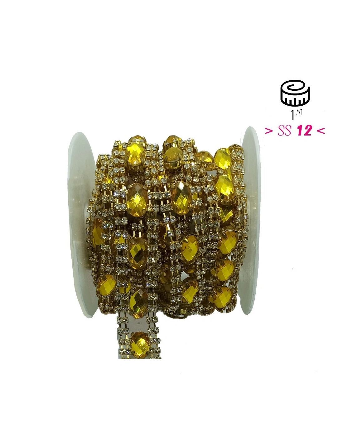 Catena Strass Gioiello cm 2,1 Crystal-Pietra-Oro - 1MT
