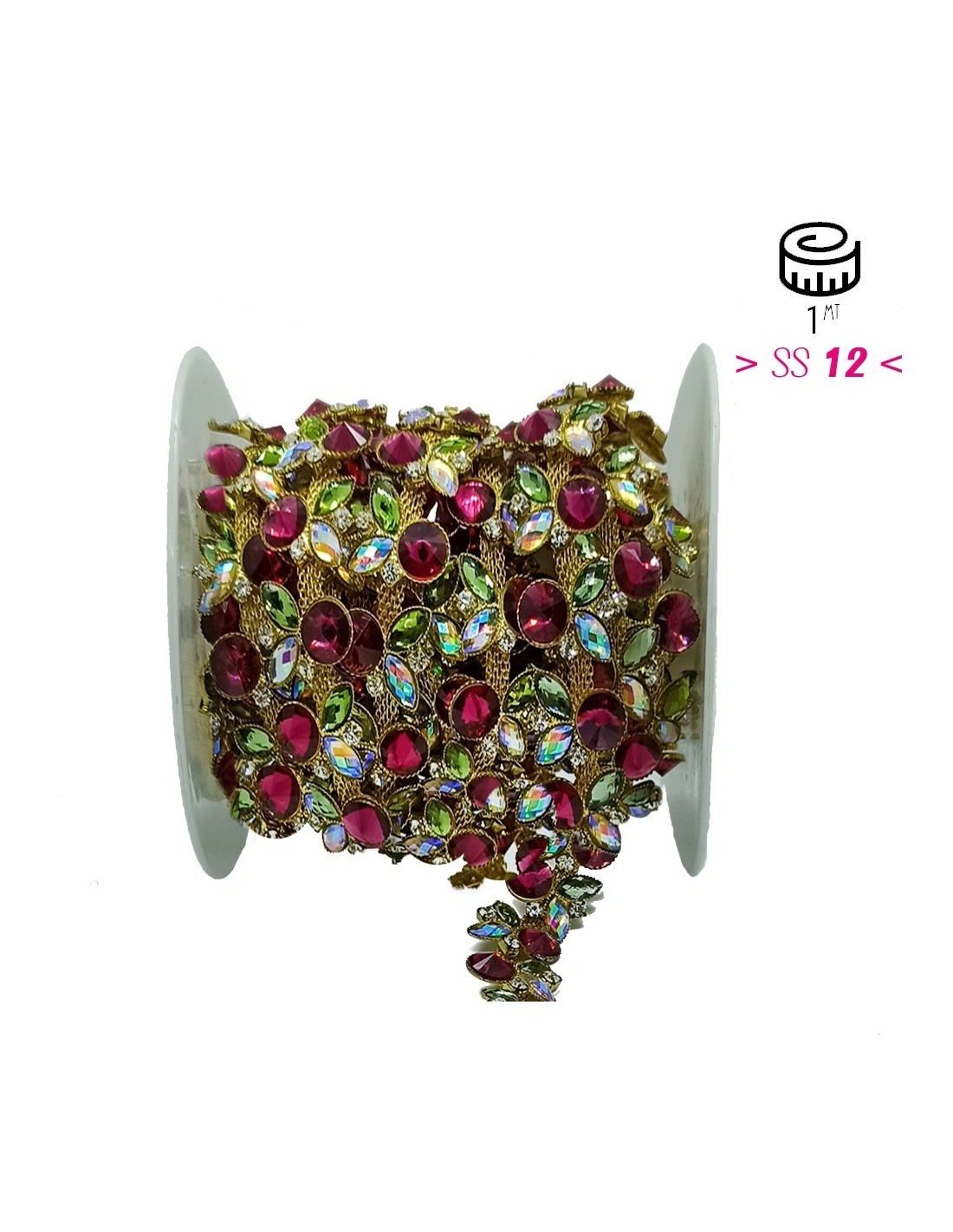 Catena Strass Gioiello cm 1,6  Crystal-Pietra75/4 AB-Gold - 1MT