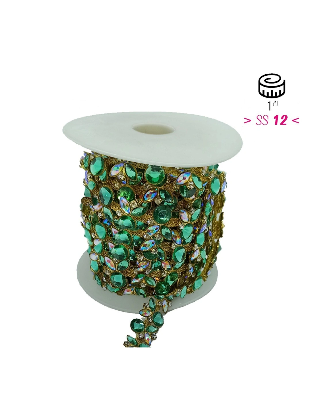 Jewel Rhinestones Chain cm 1,6 Crystal-Stone 32 AB -Gold - 20 CM - Rhinestone chains