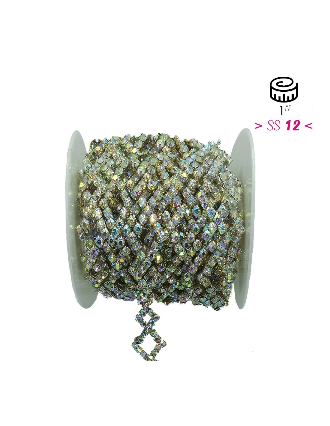 Catena Strass Gioiello cm. 1,8 Crystal AB-Silver - 1MT