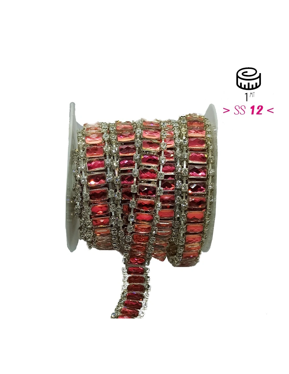 Catena Strass Gioiello cm 1,8 Pietra Fuchsia-Strass Crystal-Silver - 1 MT