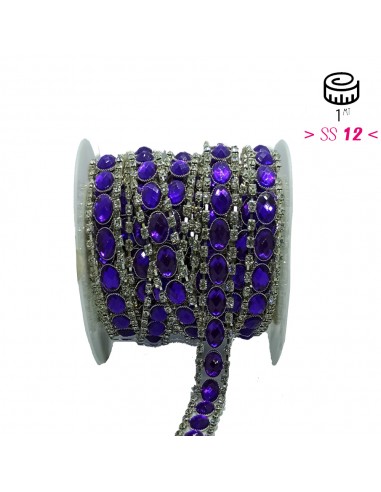 Catena Strass Gioiello cm 1,6 Pietra Purple-Strass Crystal-Silver - 1MT