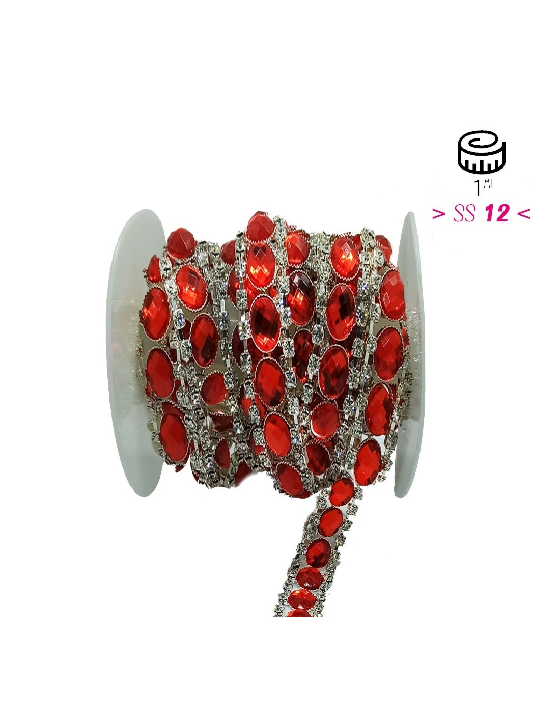 Catena Strass Gioiello cm1,6 Pietra Light Siam-Strass Crystal-Silver - 1MT