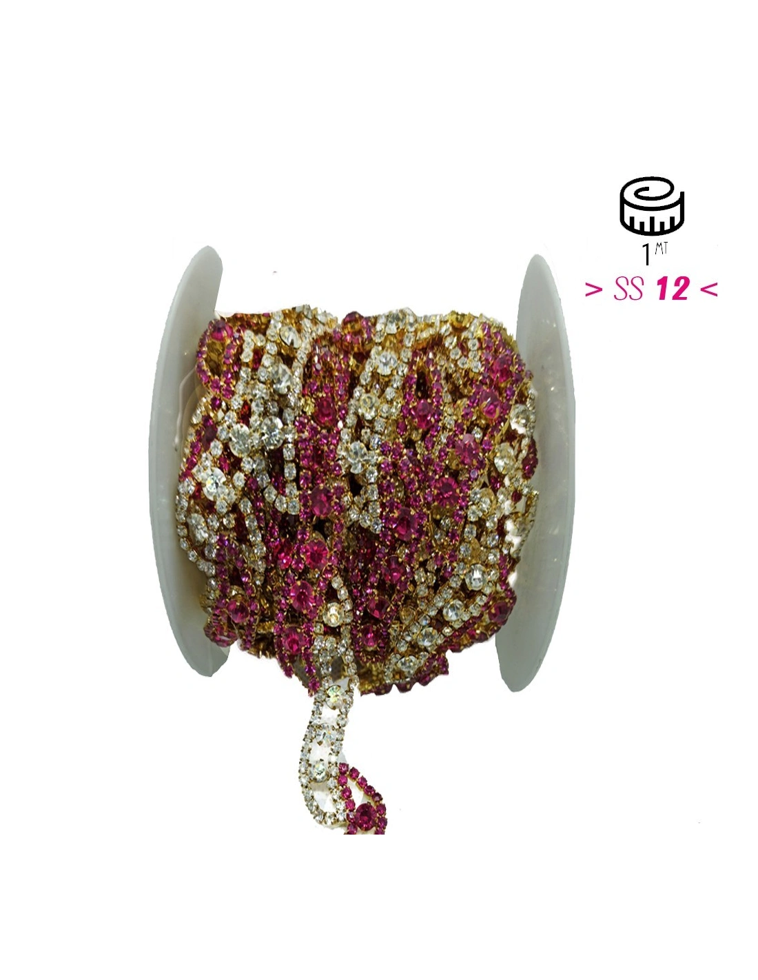 Catena Strass Gioiello cm 2,0 Strass Crystal-Fuchsia-Gold - 1MT