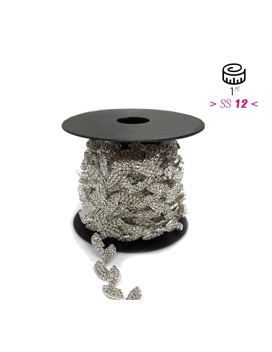 Catena Strass Foglia Gioiello cm 1,5 Crystal -Silver - 1MT