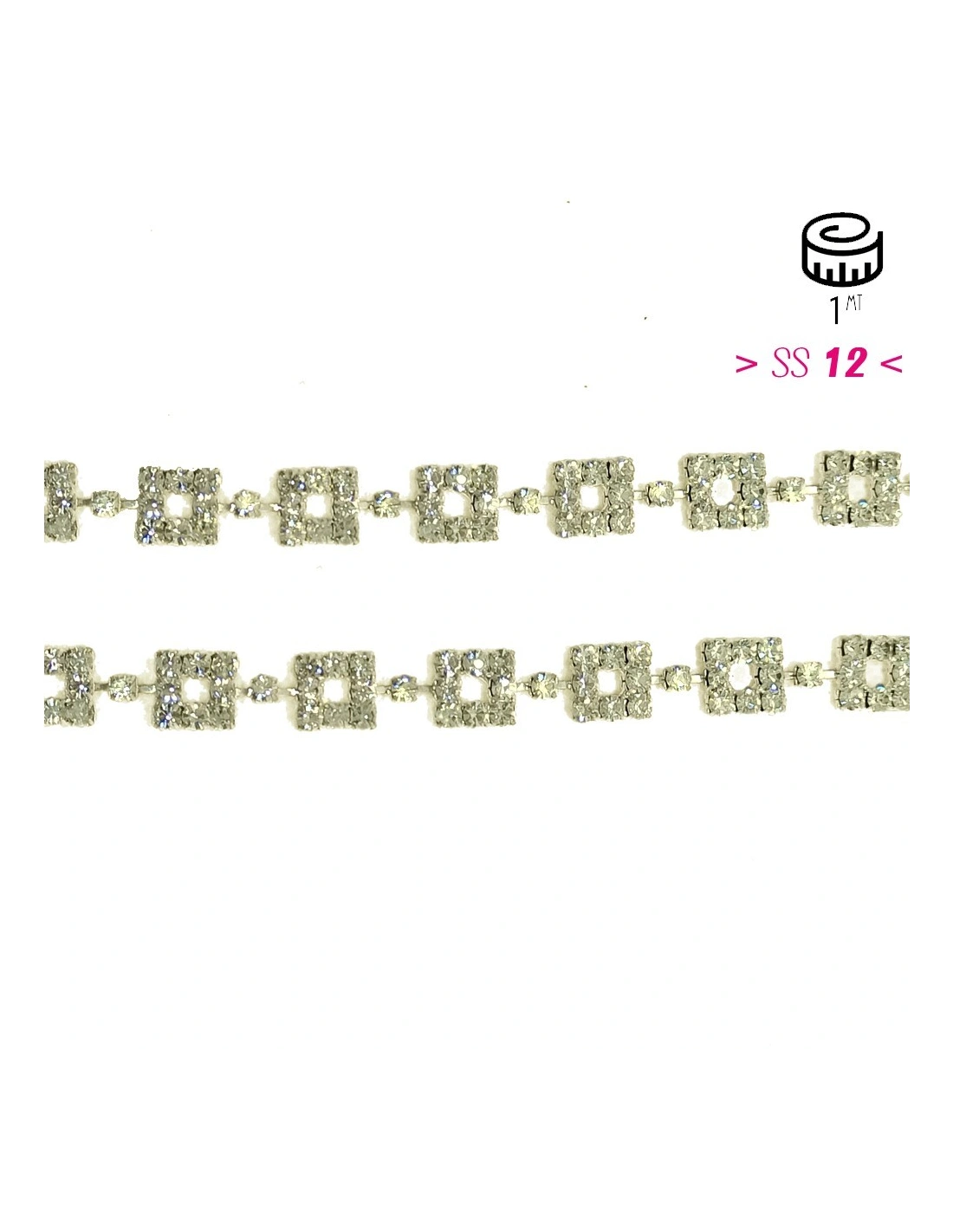 Catena Strass Gioiello Quadrata cm 1,0 Crystal-Silver - 1MT