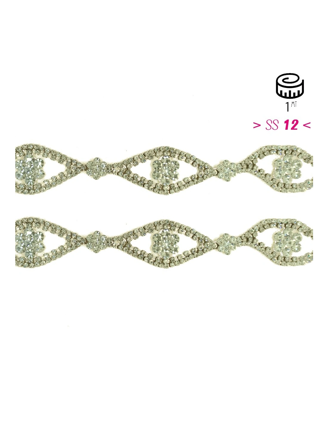 Jewel Rhinestones Chain cm 3,0 Crystal-Silver - 20 CM - Rhinestone chains