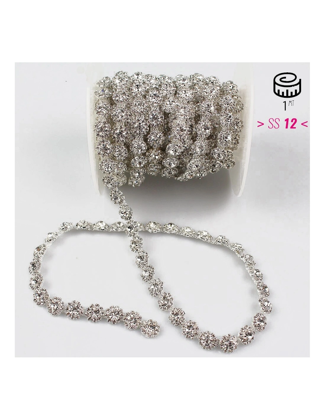 Catena Strass Gioiello cm 1,0  Crystal-Silver - 1MT
