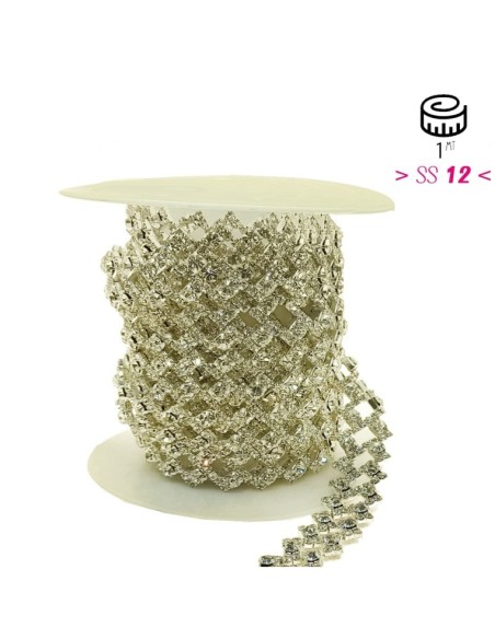 Catena Strass Gioiello Rettangolo cm 1,8 Crystal-Silver - 1MT