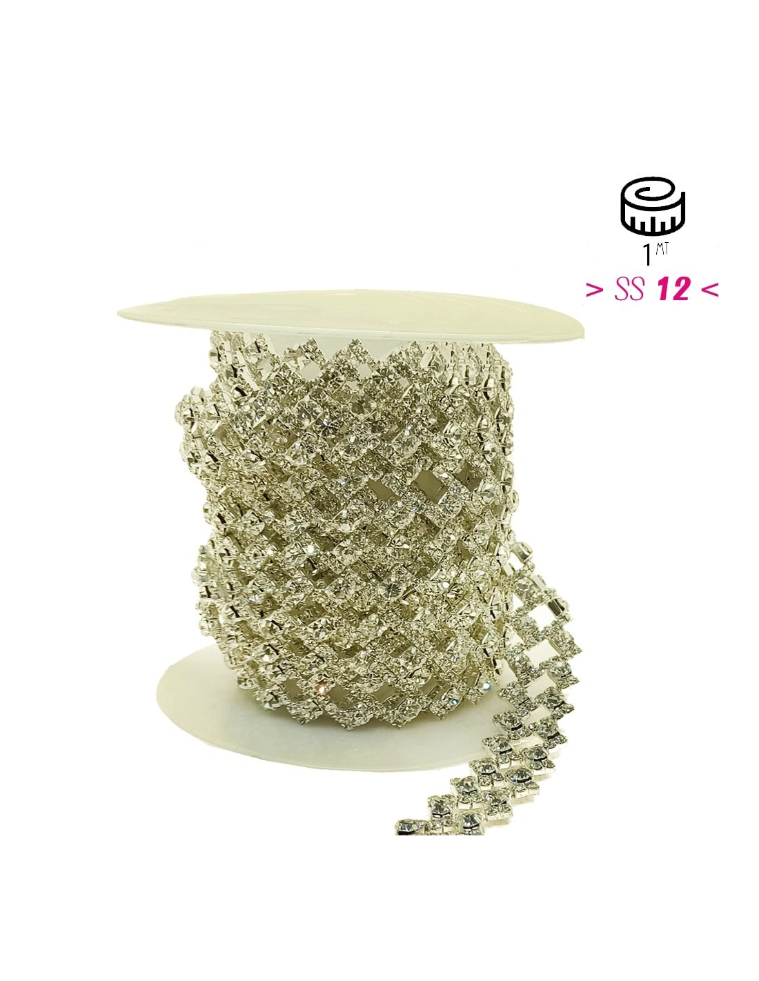 Catena Strass Gioiello Rettangolo cm 1,8 Crystal-Silver - 1MT