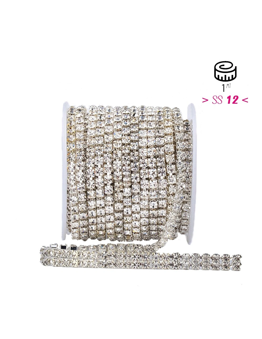 Rhinestones  chain ss 12 with 2 wires Crystal-Nickel - 20 CM - Rhinestone chains