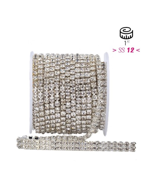 Catena Strass ss 12  a 2 FILI Crystal-Silver - 1MT