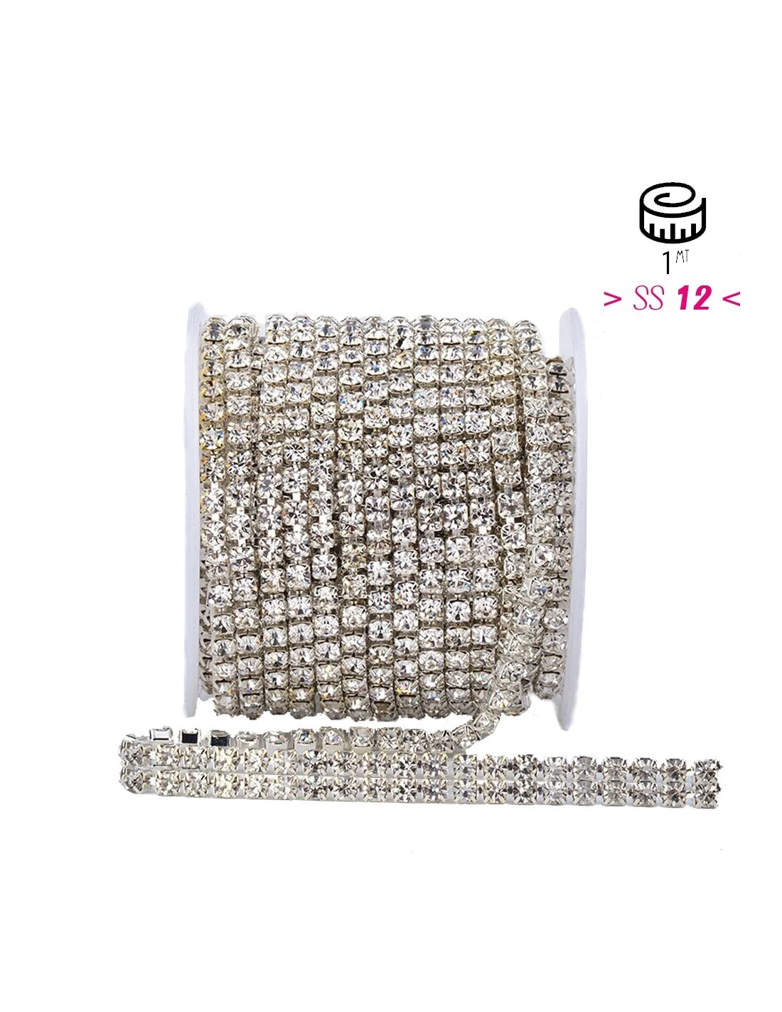 Catena Strass ss 12  a 2 FILI Crystal-Silver - 1MT