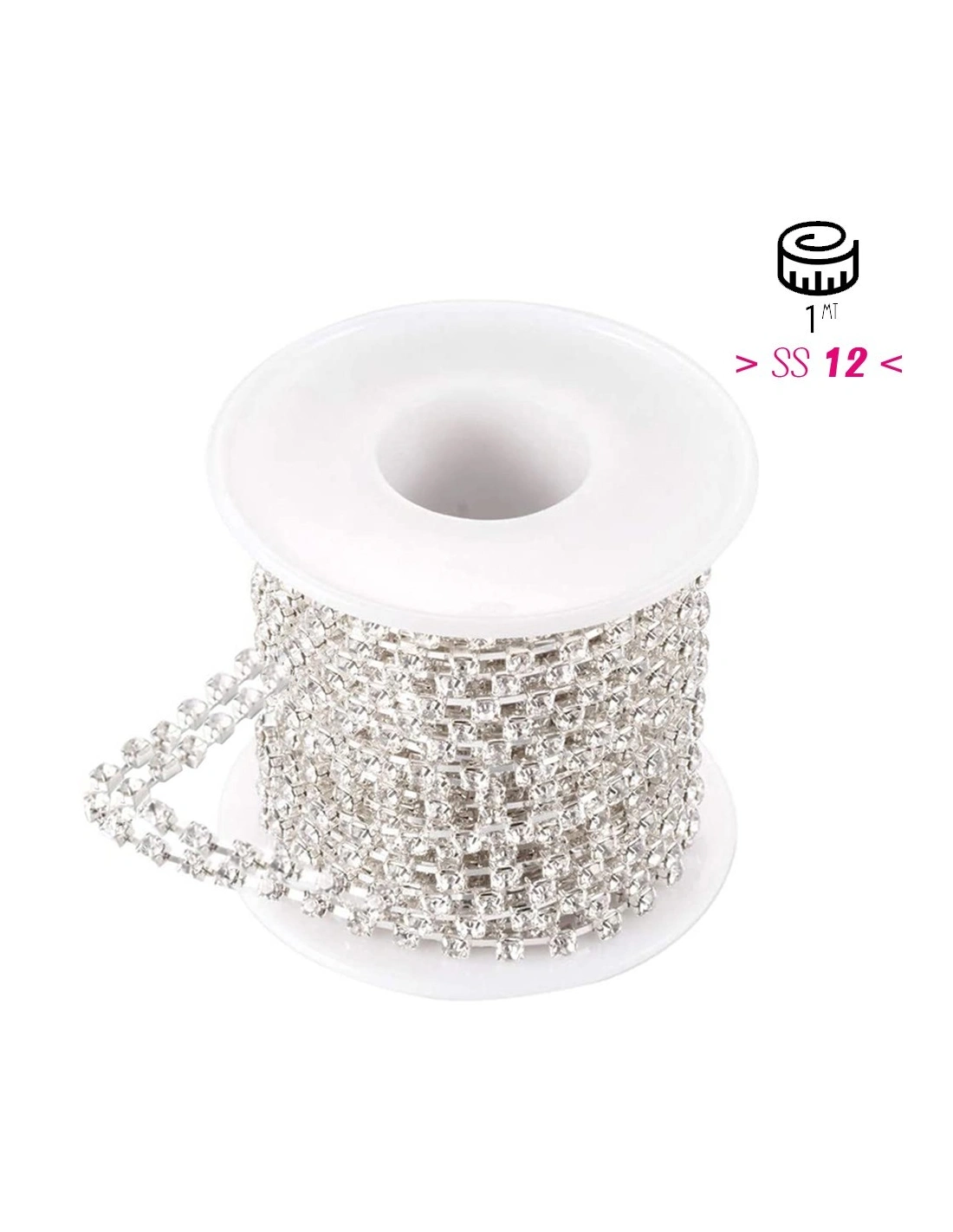 Distant Strass chain 12 ss 2 wire Crystal-Silver - 1MT - Rhinestone chains