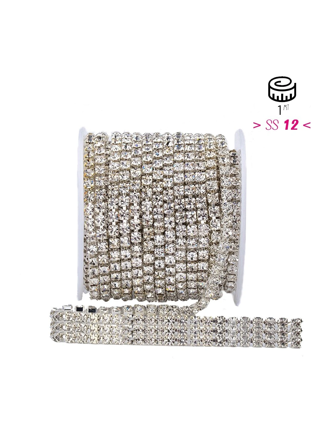 Strass chain ss 12 with 3 wires Crystal -Silver - 20 CM - Rhinestone chains