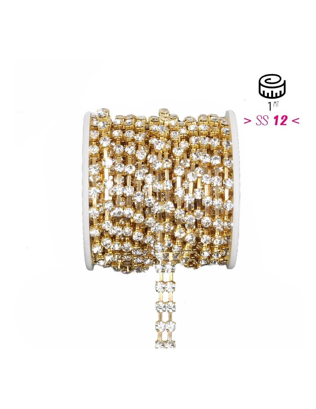 Distant Strass Chain ss 12 with 2 wire Crystal-Gold - 1MT - Rhinestone chains