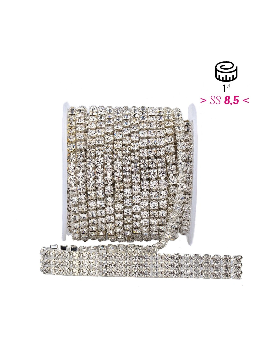 Rhinestones  chain ss 8.5  3 WIRES Crystal-Silver - 20 CM - Rhinestone chains