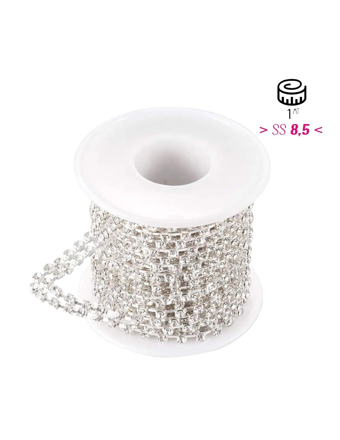 Catena Strass Distanziata ss 8,5  2 FILI Crystal-Silver - 1MT
