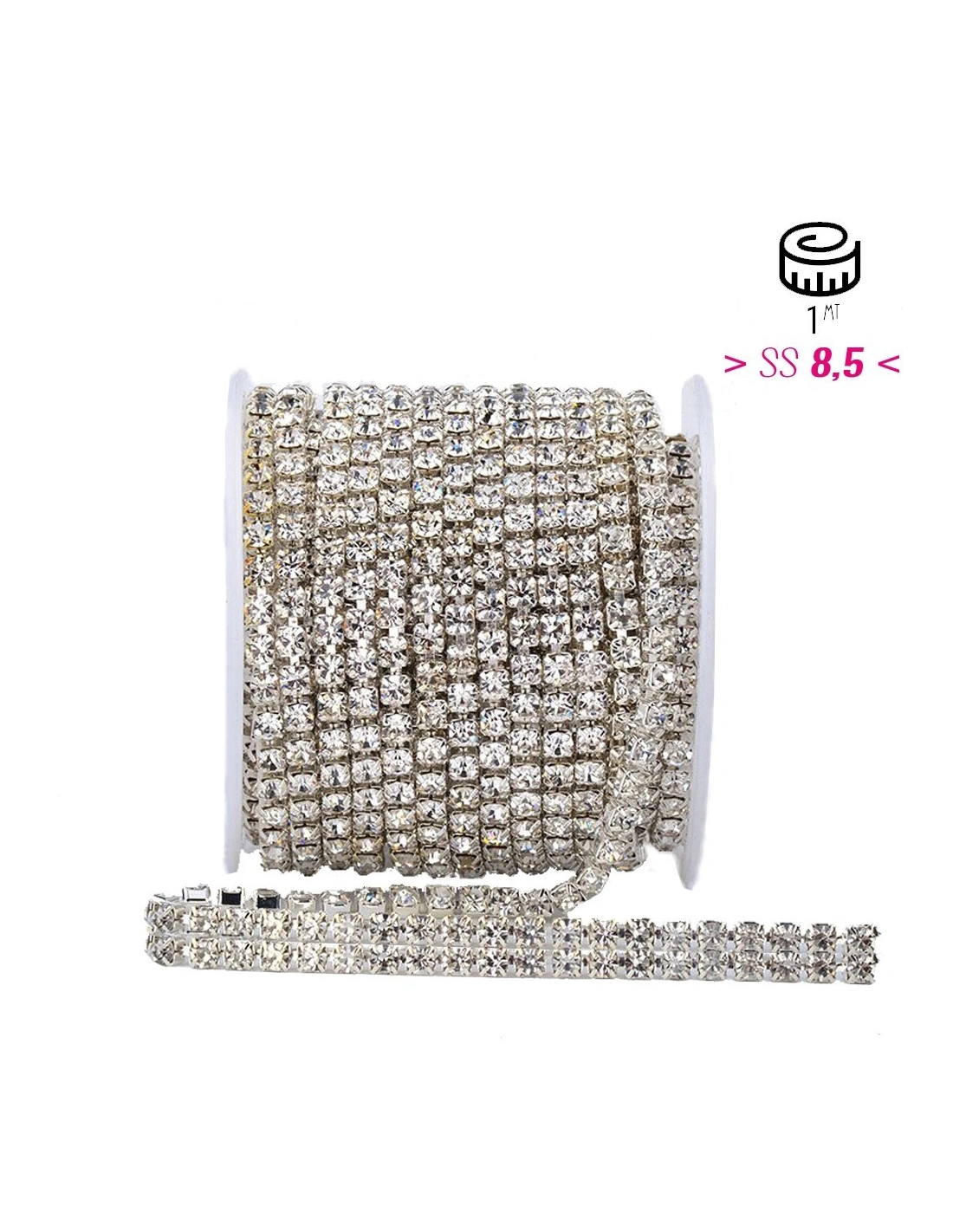 Catena Strass ss 8,5  2 FILI Crystal-Silver - 1MT