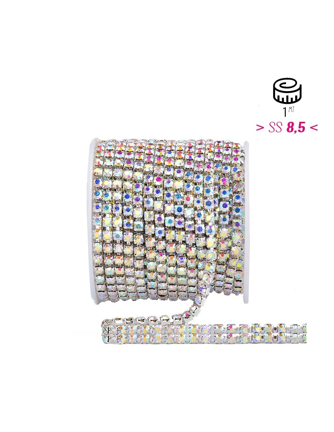 Catena Strass ss 8,5  2 FILI Crystal AB-Silver - 1MT