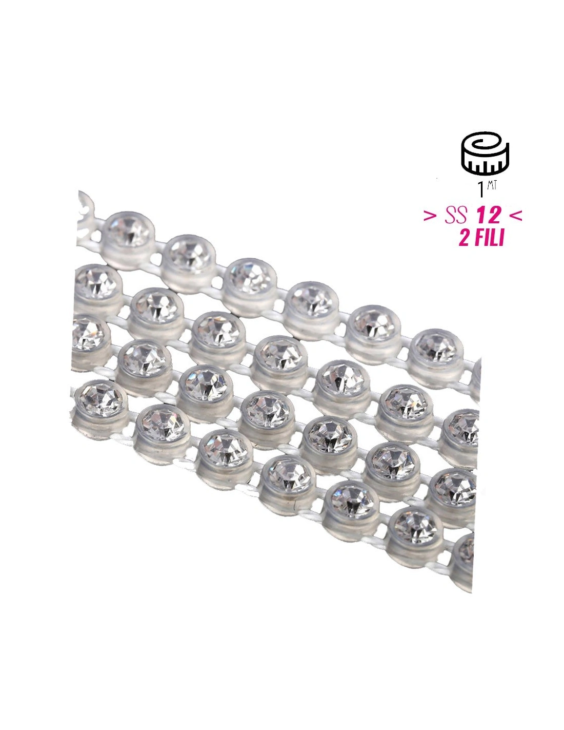 Bordura Strass su Rete ss 12 (mm 3,20) 2 Fili Trasparent-Crystal - 1MT