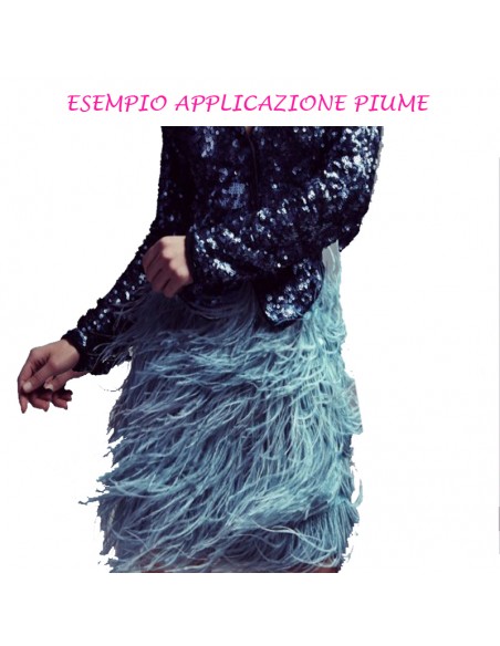 esempio applicazione Frangia da cucire Piume di Struzzo Aqua pacco - 1MT. esempio applicazione Frangia da cucire Piume di Struzzo Aqua pacco - 1MT.
