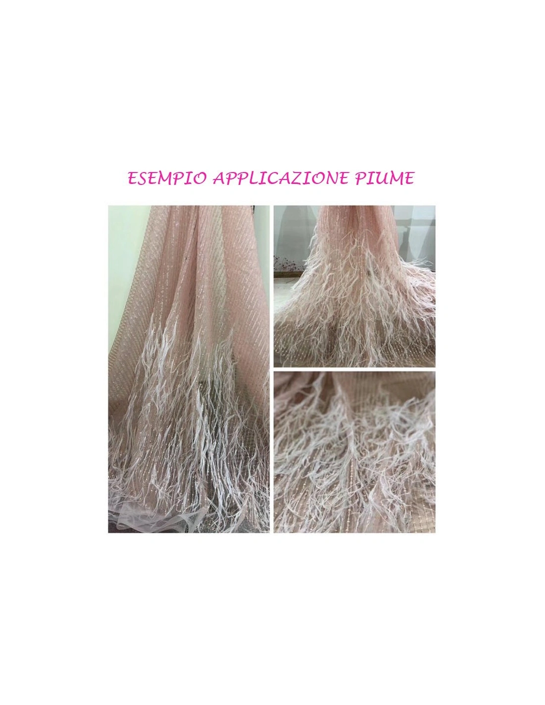 esempio applicazione Frangia da cucire Piume di Struzzo Light Rose pacco - 1MT.