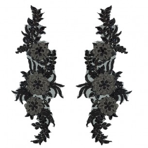 Applicazione Strass Nero su tulle Nero cm 39x14 - 1PA 2