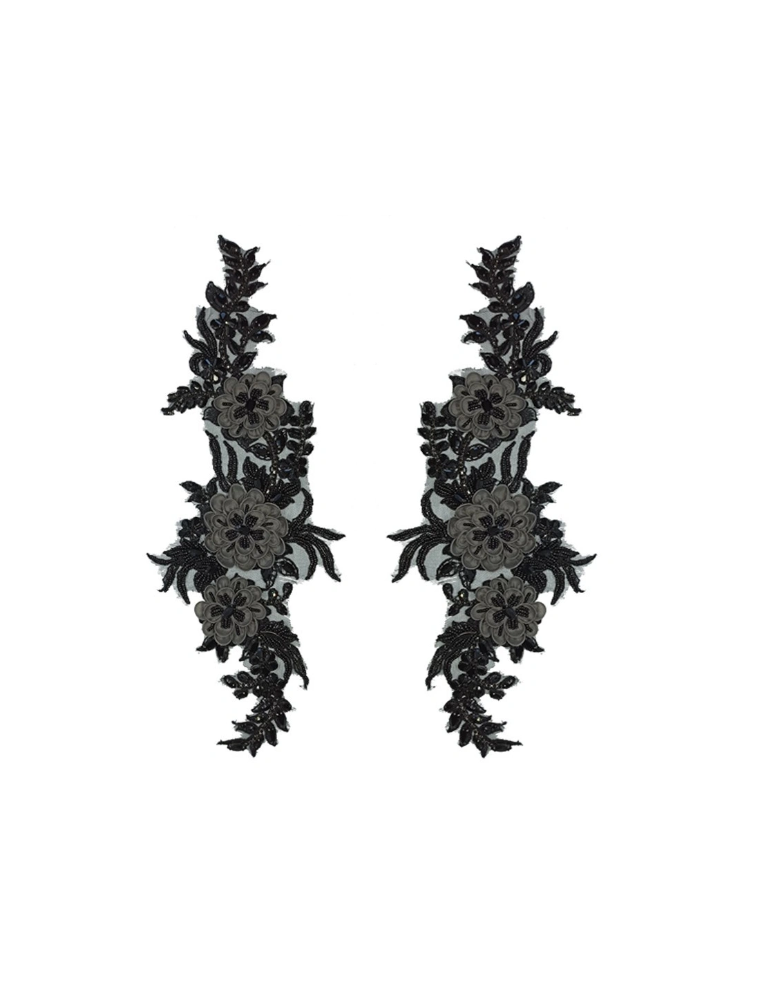Applicazione Strass Nero su tulle Nero cm 39x14 - 1PZ