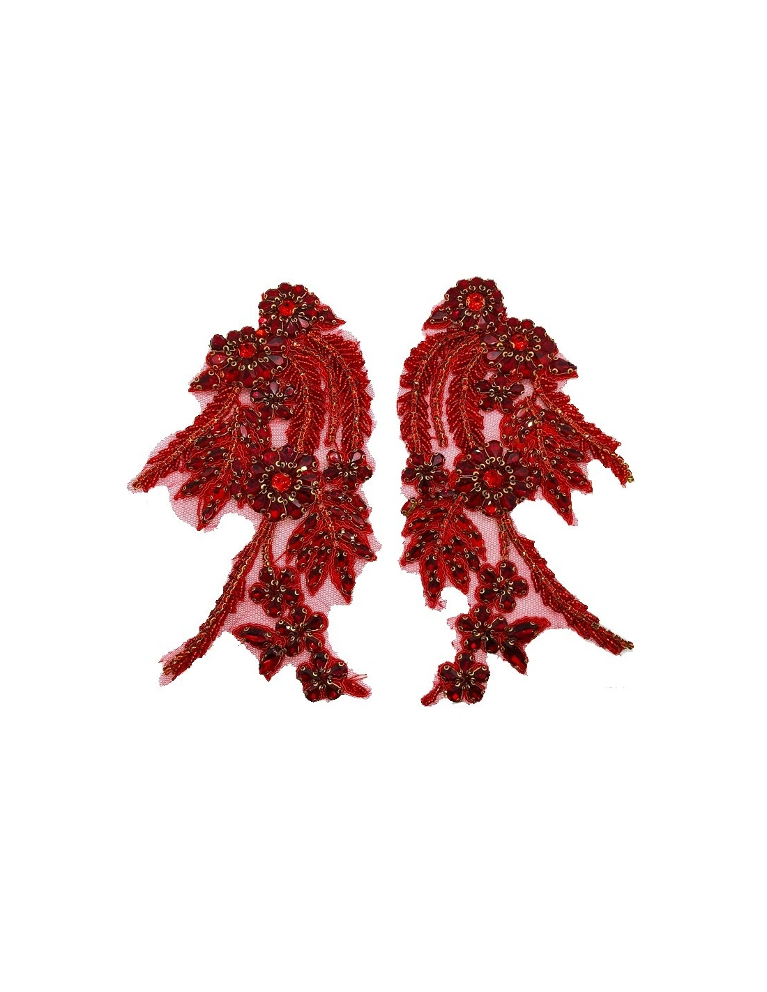 Application Strass Light Siam on Red tulle cm 17,5, x9,5 - 1PZ - DECORATIONS FOR CLOTHES
