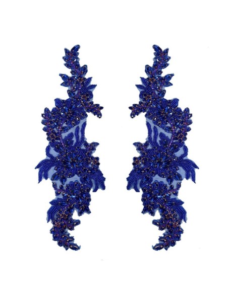 Applicazione Strass Sapphire su tulle Blu cm 34,5x10 - 1PZ