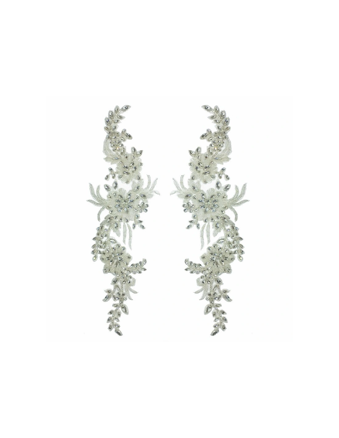Applicazione Strass Crystal su tulle Bianco cm 40x12 - 1PZ