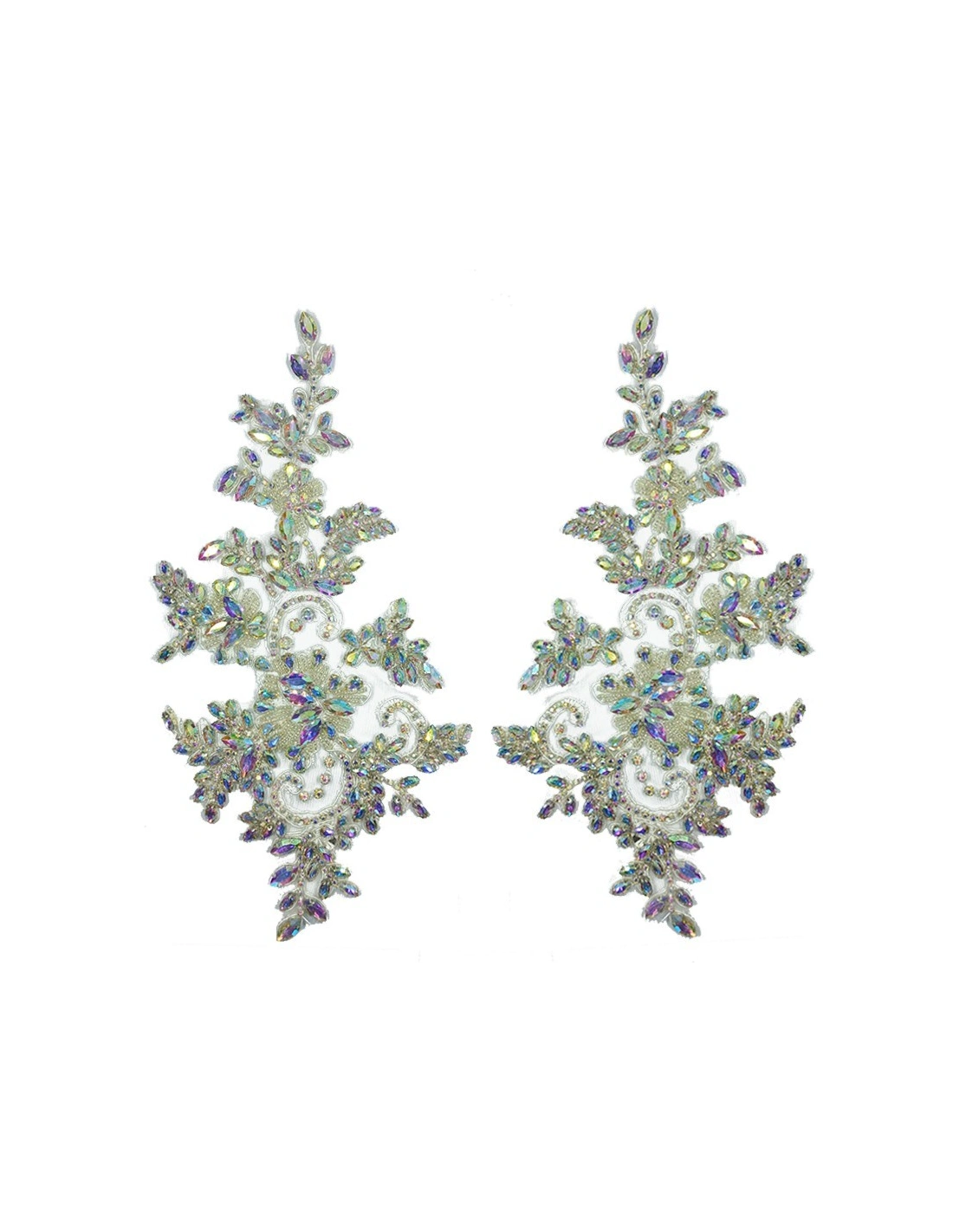 Application Strass Aurora Borealis  on white tulle 27.5 cm, x13 - 1PC - DECORATIONS FOR CLOTHES