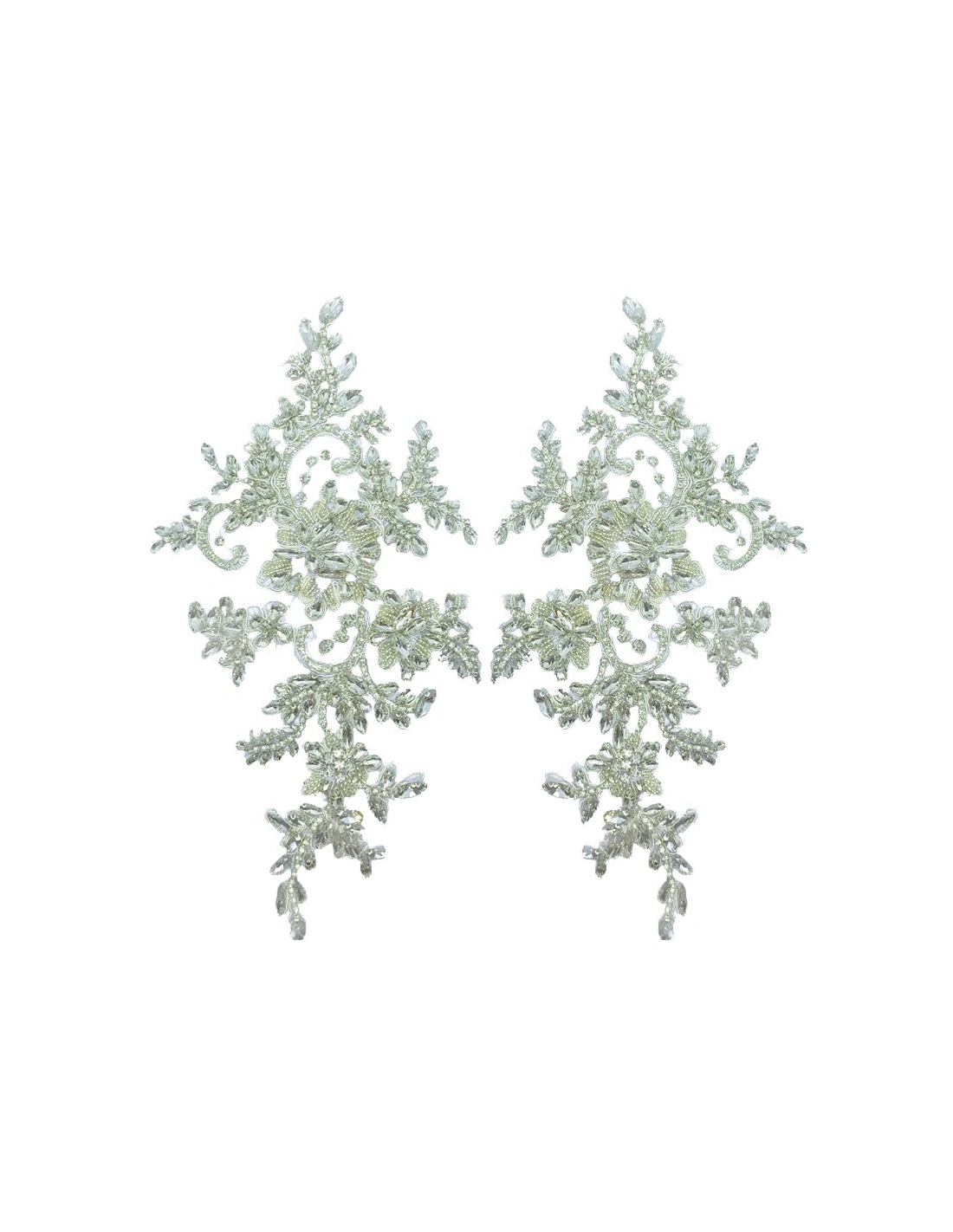 Application Strass Crystal flower on white tulle 29x12 cm - 1PC - DECORATIONS FOR CLOTHES