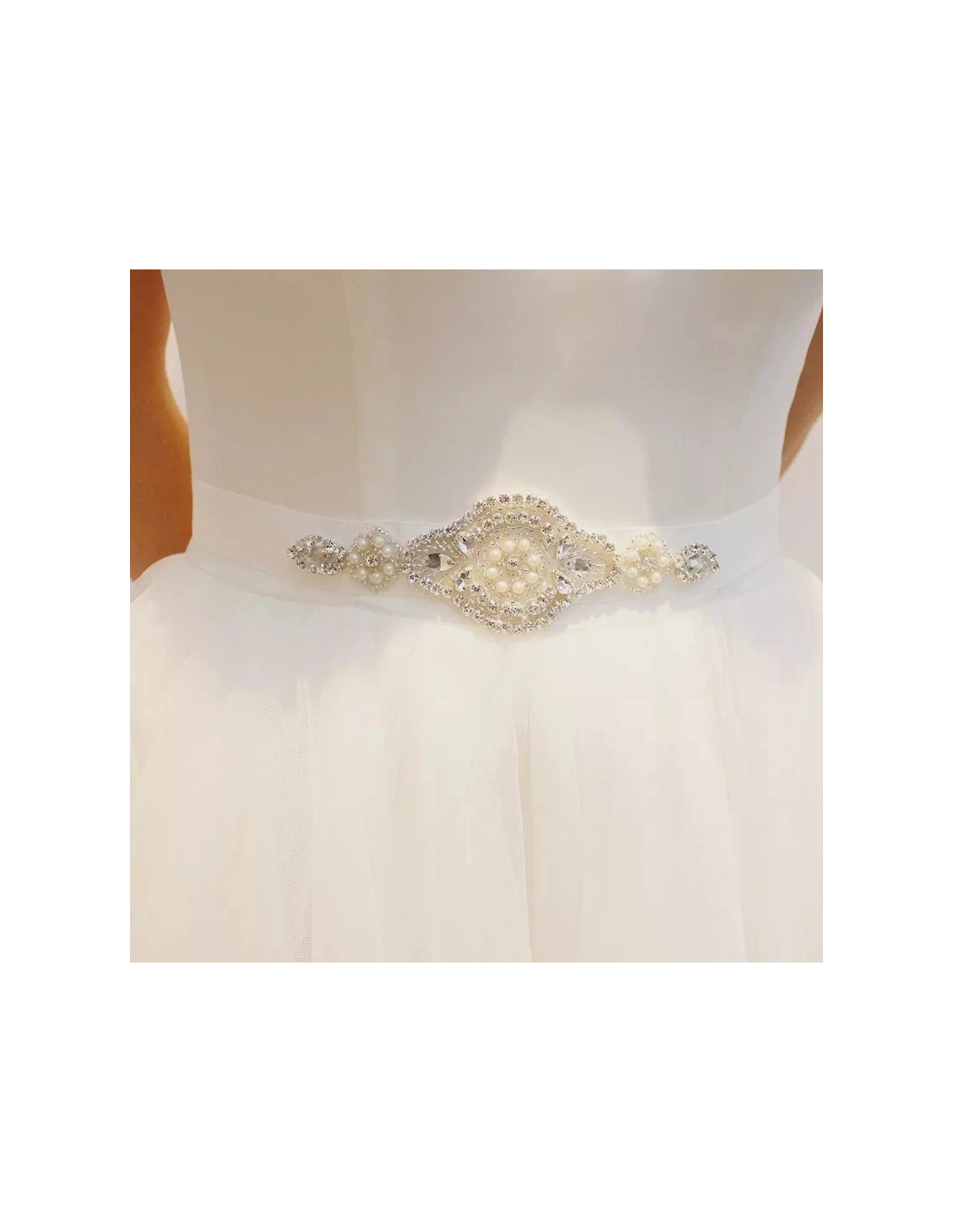 Strass Application on Satin Belt 18x5 cm - 1PC - DECORATIONS FOR CLOTHES