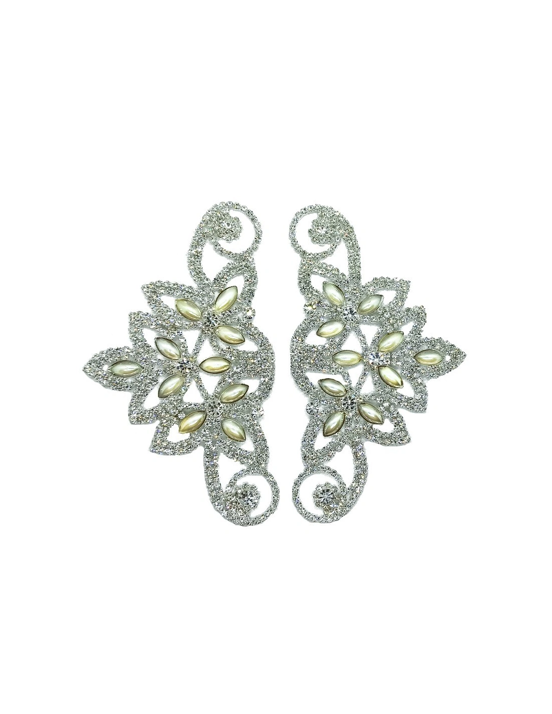 Applicazione Coppia Strass  Crystal-Perle-Silver - 2PZ