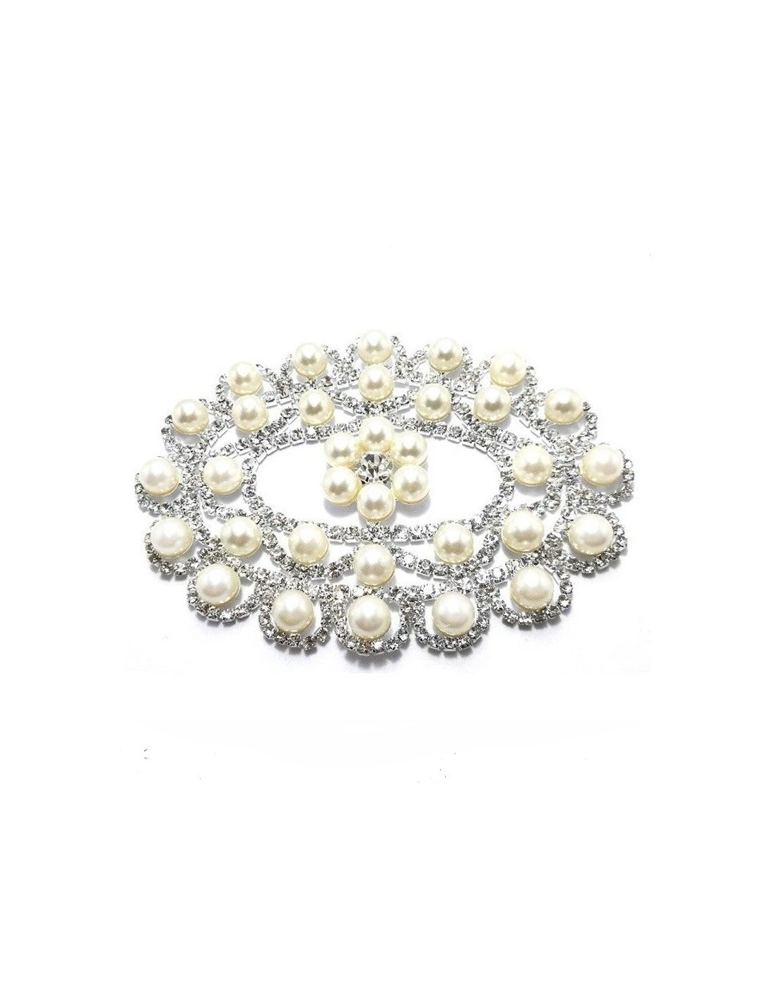 Applicazione Strass cm 10,5x7,8 Crystal-Perle-Silver - 1PZ