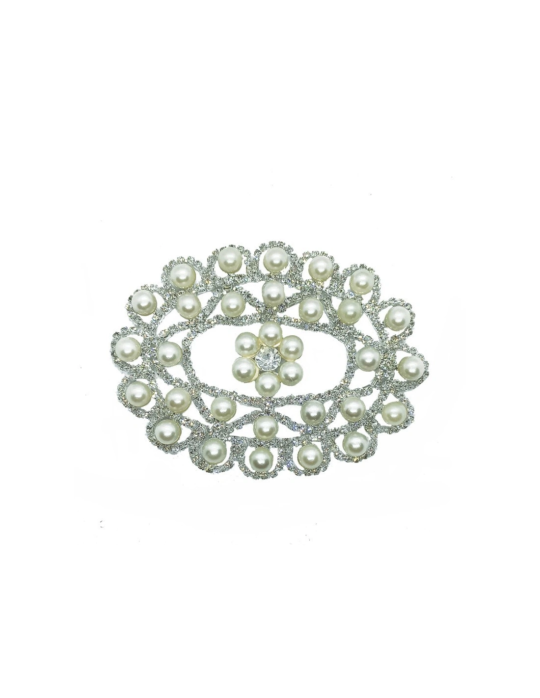 Applicazione Strass cm 10,5x7,8 Crystal-Perle-Silver - 1PZ